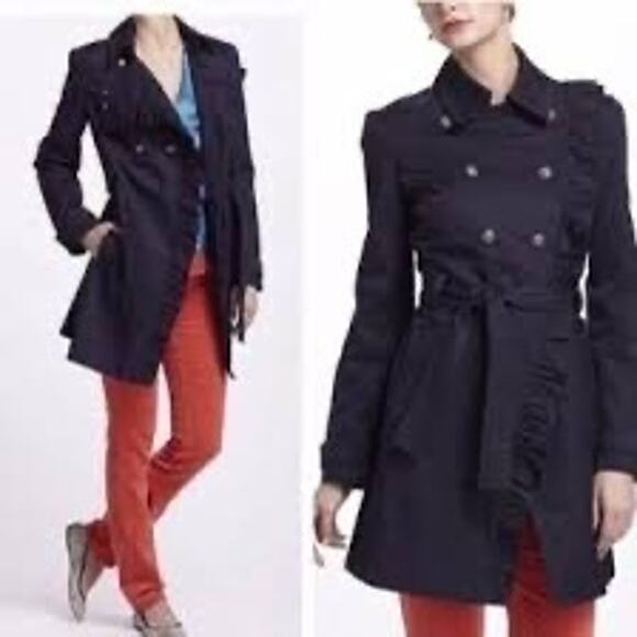 Anthropologie Elevenses Ruffle Trench‎ coat - Picture 1 of 11